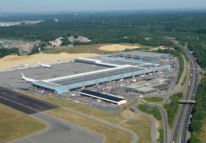 Aerial view of Luxembourg Findel Airport's runway