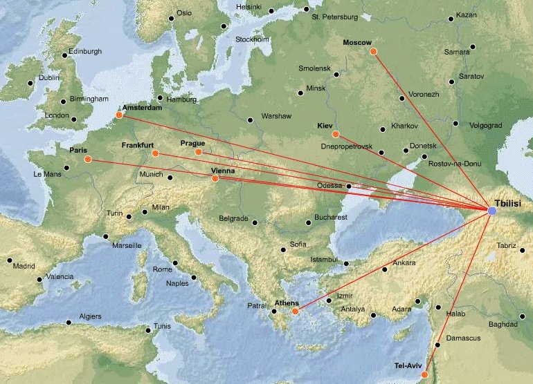 Georgian Airways Route Map