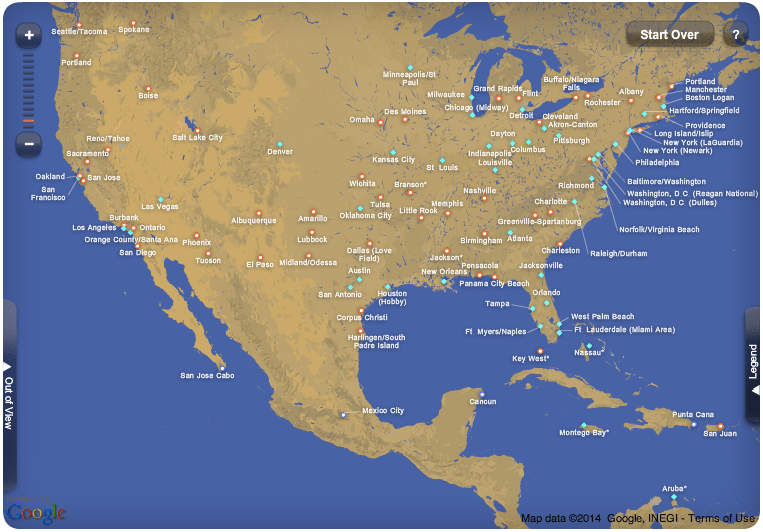 route map of southwest airlines