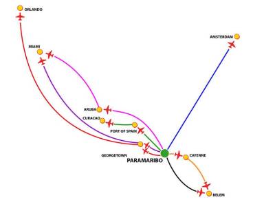 Surinam Airways route map
