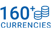 160+ currencies text w/ blue font