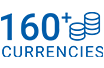 160+ currencies text w/ blue font