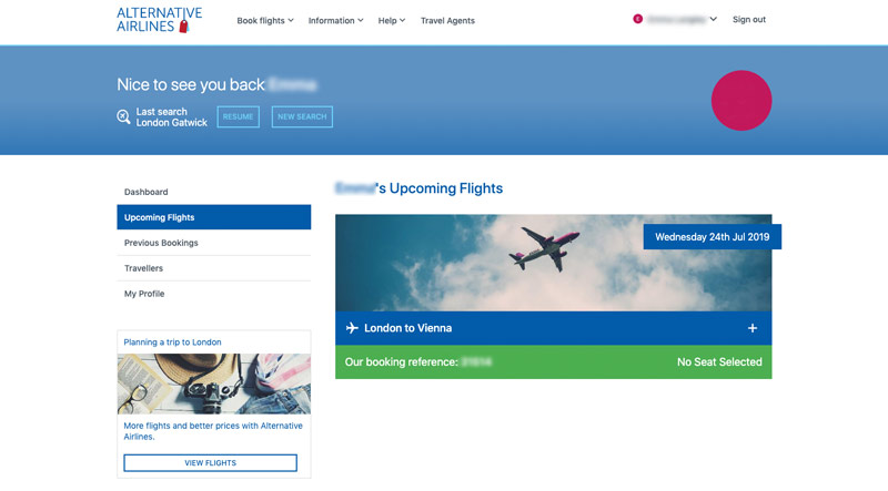Step 3 My account upcoming flights tab