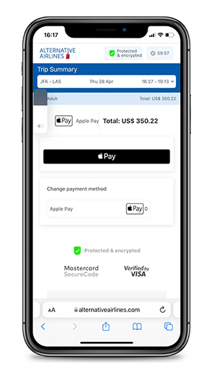 Alternative Airlines Apple Pay checkout mobile