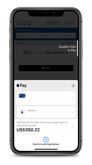 Alternative Airlines Apple Pay confirm checkout