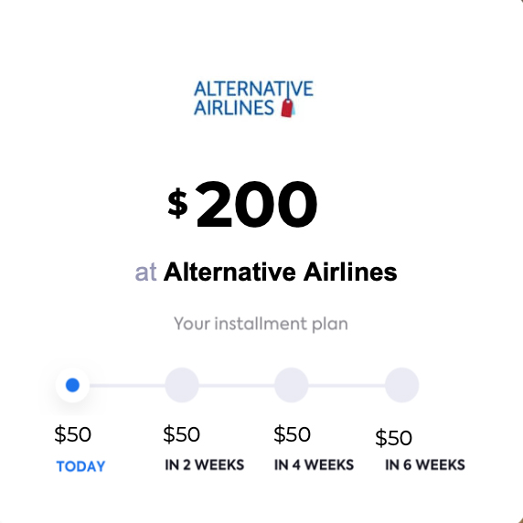 Alternative Airlines QuadPay installment example