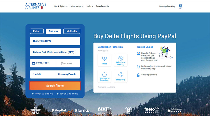 Delta Flights with PayPal - Step 1