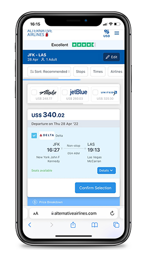 Alternative Airlines Search Form Mobile with Delta Flight Selected