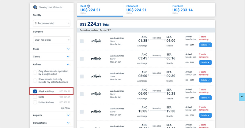Checkout page Alternative Airlines Buy Now Pay Later Options Highlighted