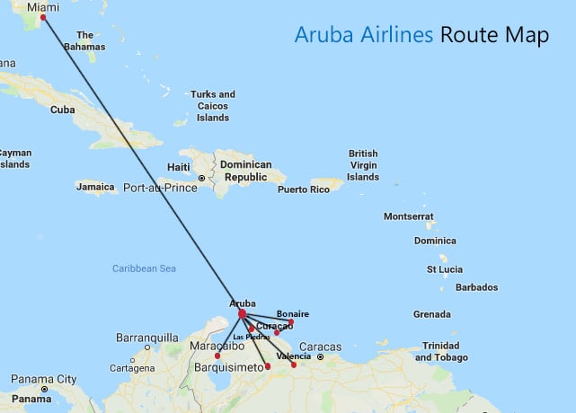 Aruba Airlines Route Map July 2019 