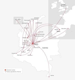 Mapa de la ruta de Avianca