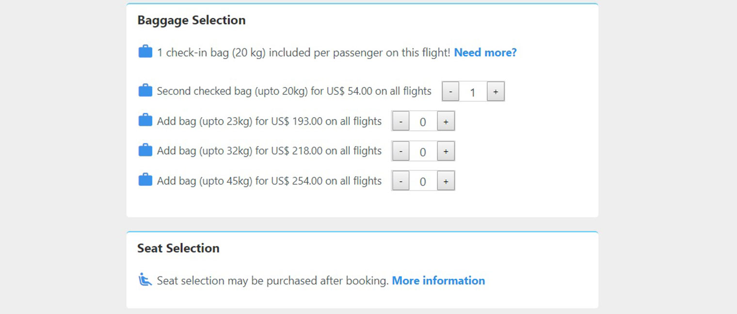 tigerair add baggage