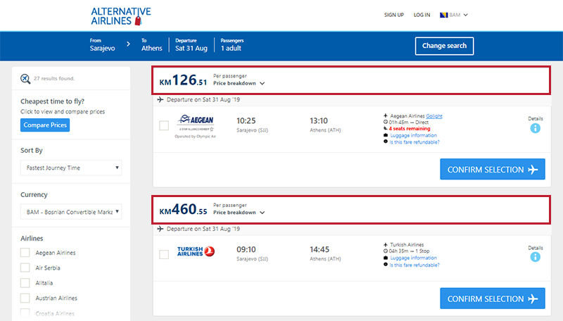 Step by step guide on how to use Bosnia And Herzegovina Convertible Mark to buy airline tickets 