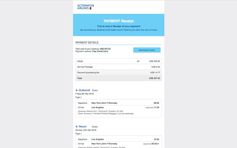 Confirmation Email - Alternative Airlines