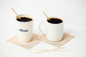 disposable and reusable Alaska Air coffee cups