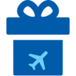 Blue icon: A present with a plane logo on the front
