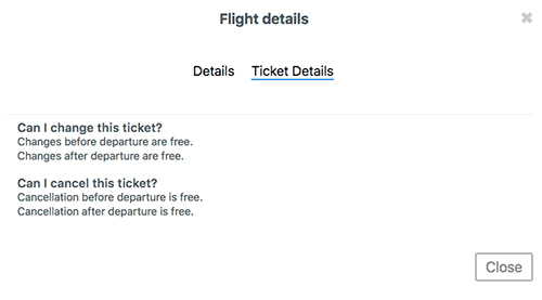 Free changes to flights pop-up