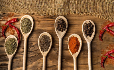 Spices on a wooden spoon