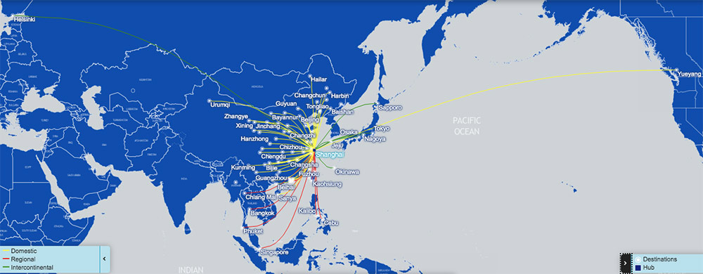 Juneyao Airlines Route Map