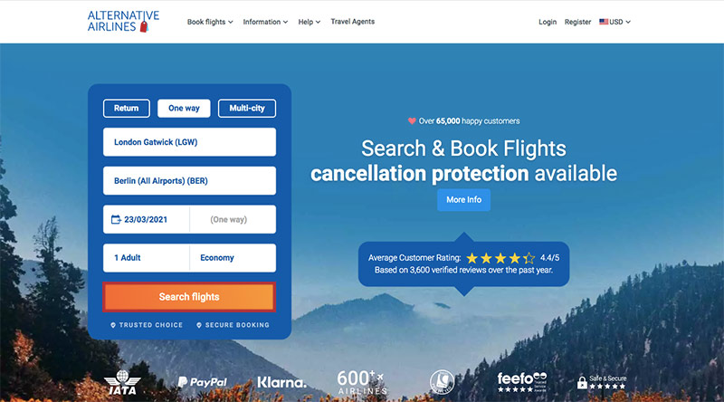 Alternative Airlines Flight Search Form LGW to BER - 23/03/21 - 1 Adult