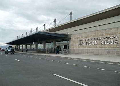 airport exterior shot, showing entrance to modern terminal building