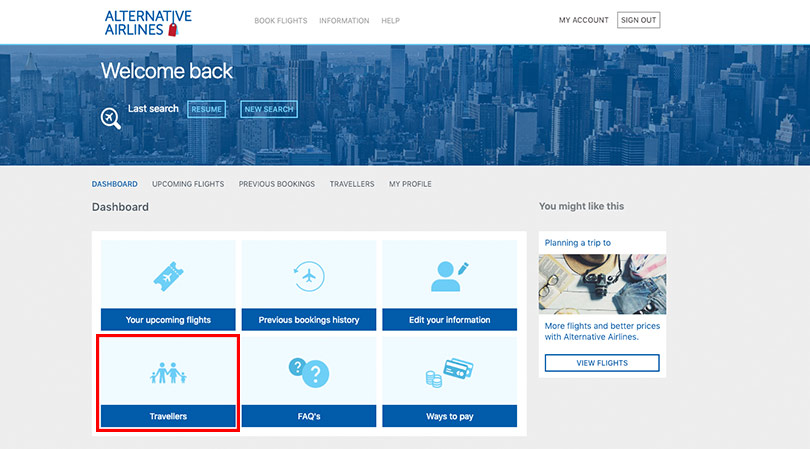 alternative airlines my account travellers