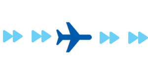 dark blue plane with light blue arrows either side showing plane movement