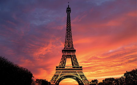 Eiffel Tower in front of sunset