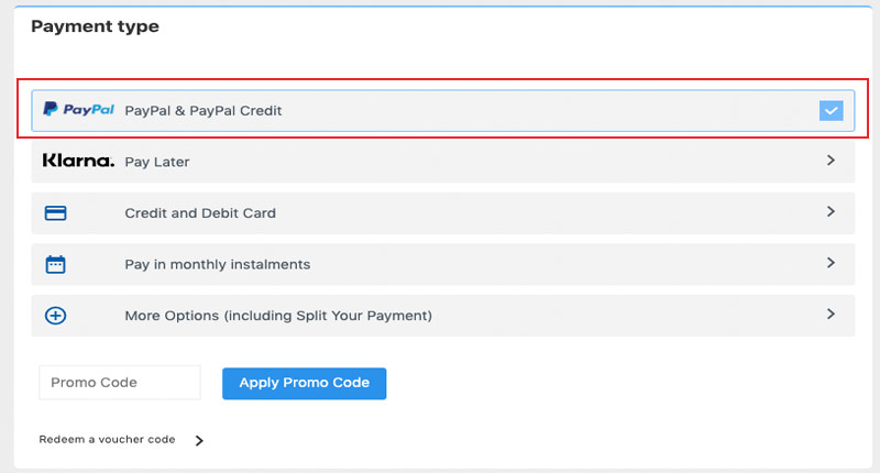 Alternative Airlines payment page showing PayPal & Paypal Credit