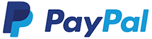 Paypal logo and text in dark and light blue