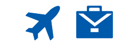 Plane and briefcase blue icon
