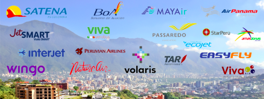 South American airline logos over mountain background