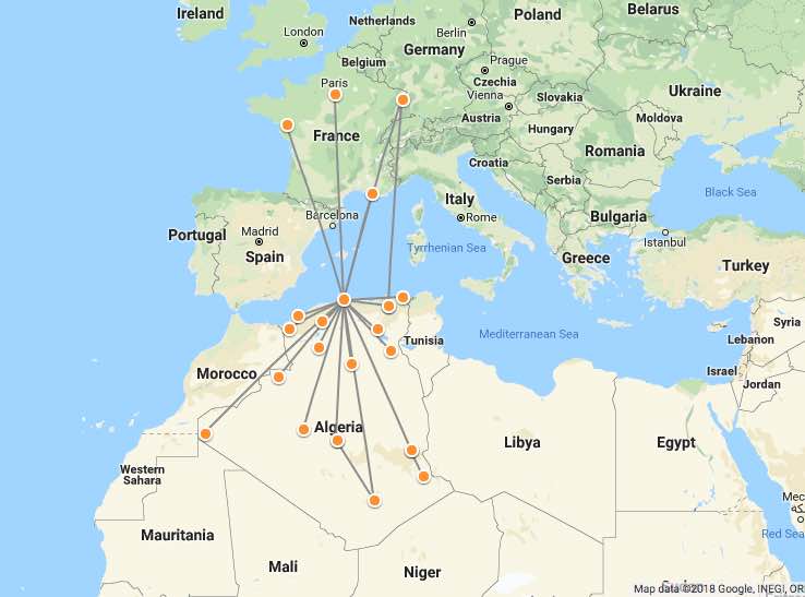 Tassilli airline route map