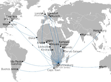 South African Airways Route Map