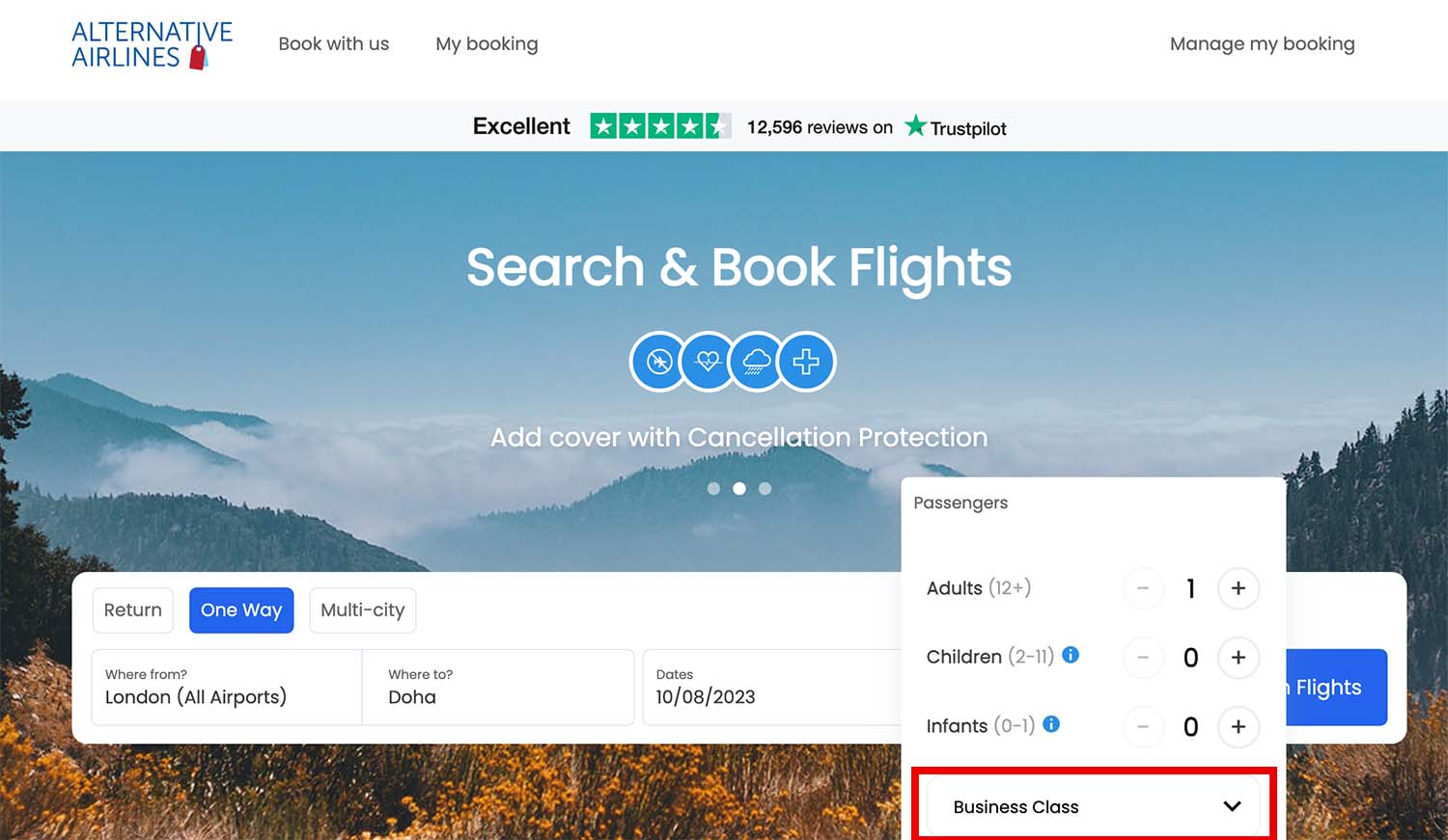 step 1 - search for flights in the search form