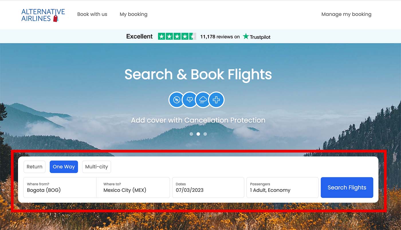 Step 1 - use the search form to find flights