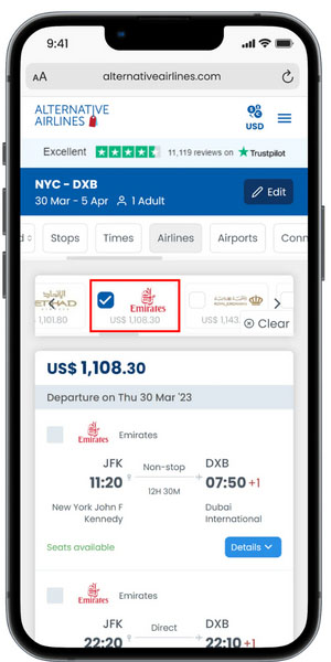 Step 2 - select Emirates as your preferred payment option