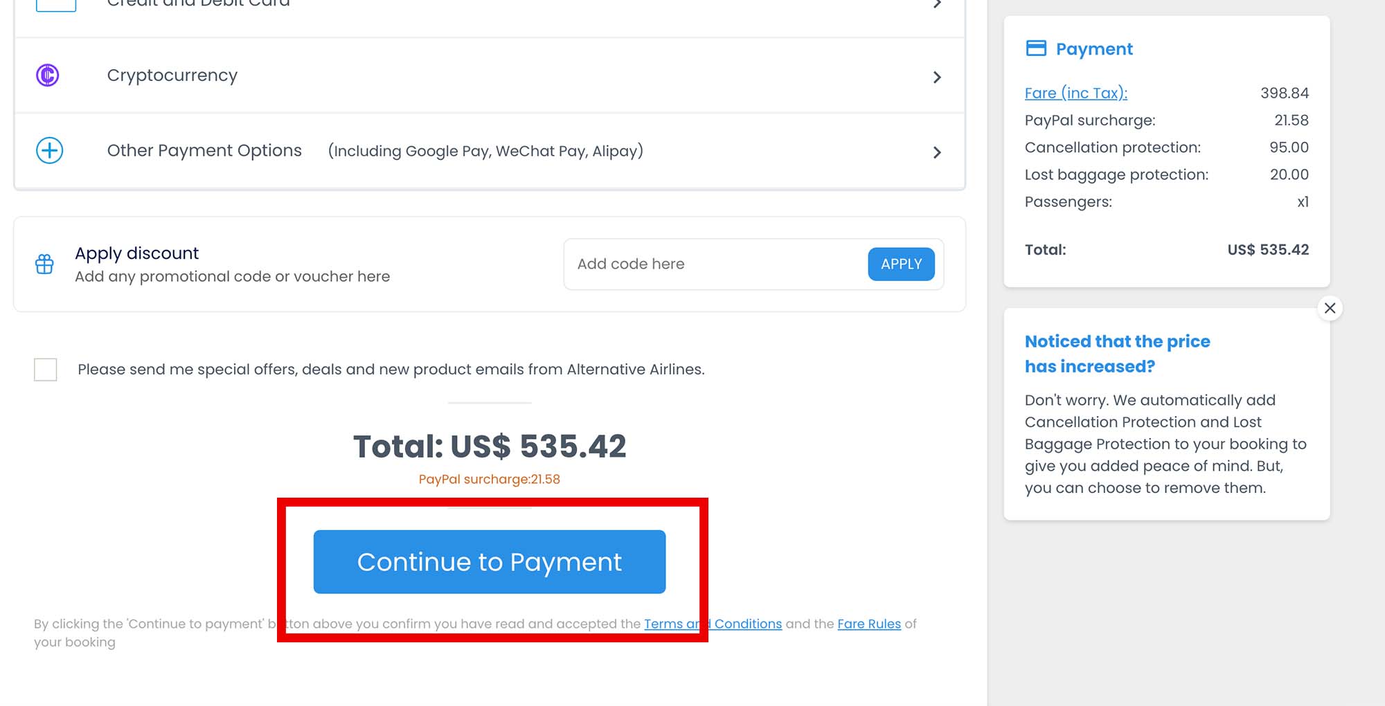 Step 4 - continue to payment