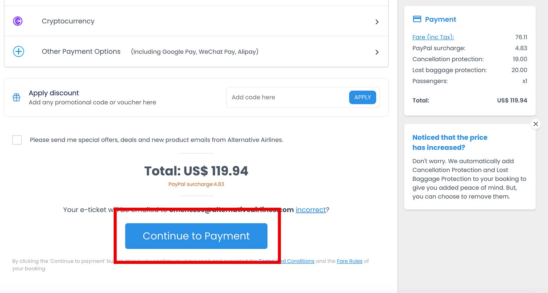 Step 4 - select 'continue to payment'