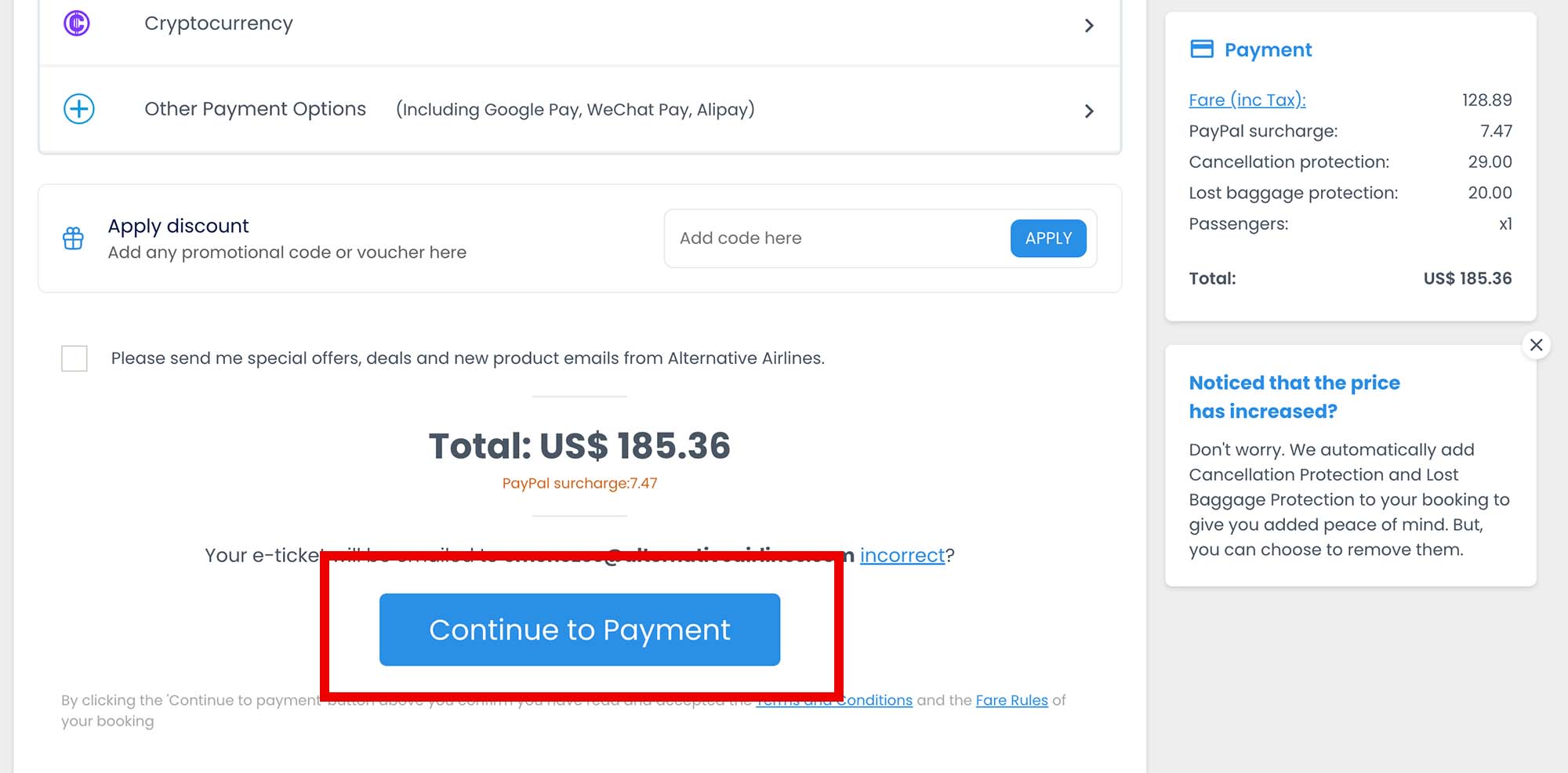 Step 4 - select 'continue to payment'
