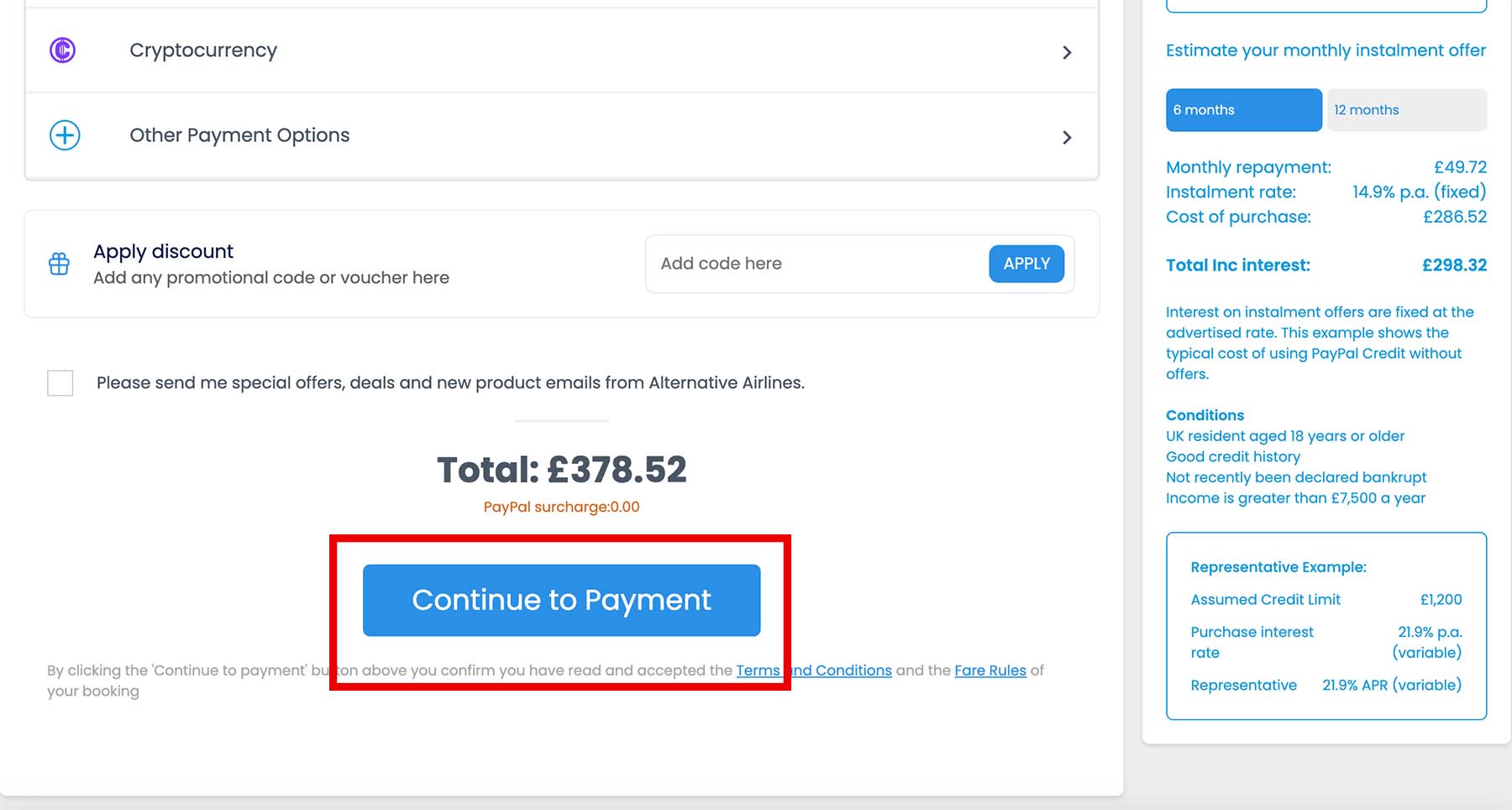 Step 4 - select 'continue to payment'