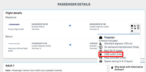 Screengrab of Alternative Airlines website showing second power supply process