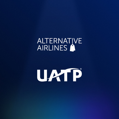 Two logos on a blue gradient background: Alternative Airlines and UATP