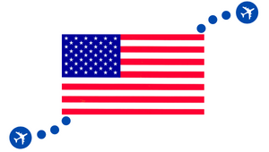 US flag with two plane symbols, to indicate international flights to/from the US