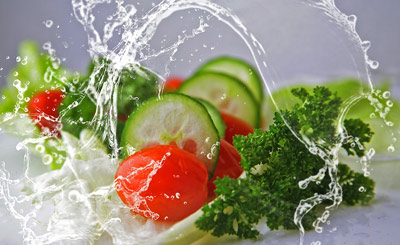 Vegetables splashed in water