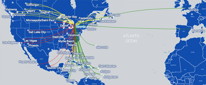 westjet travel routes