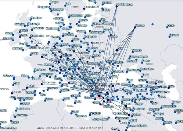 Aegean Airlines route map