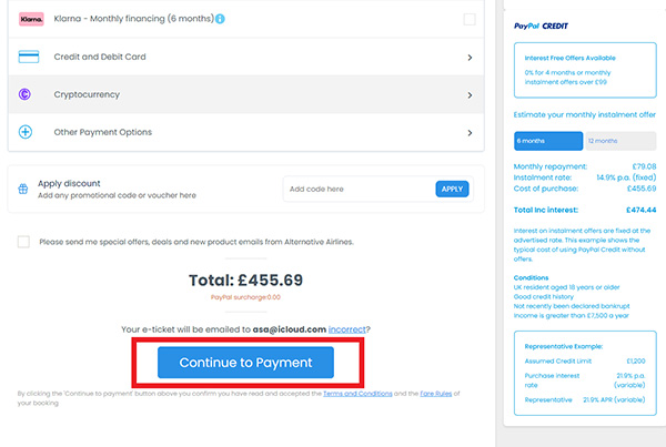 Image showing how to continue to payment