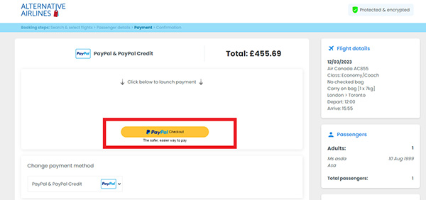 Image showing the payment of flight ticket through paypal