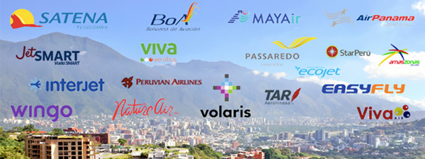 South American airline logos over mountain background